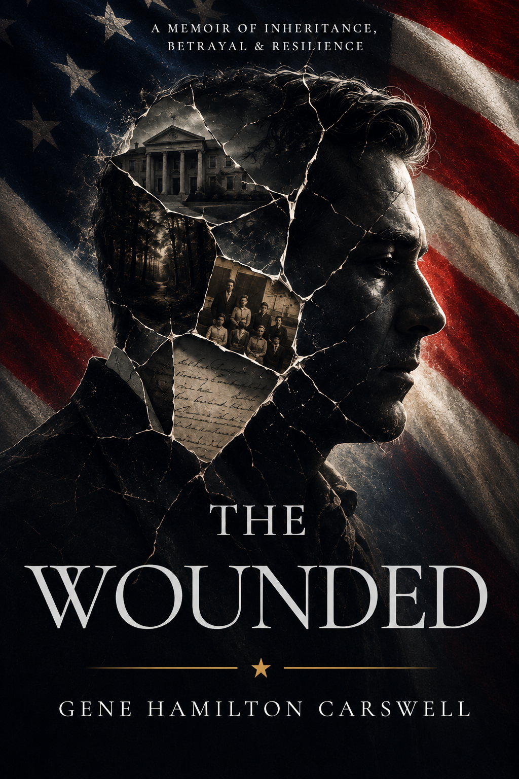 "The Wounded" memoir book cover design by American books agency, a professional book writing company